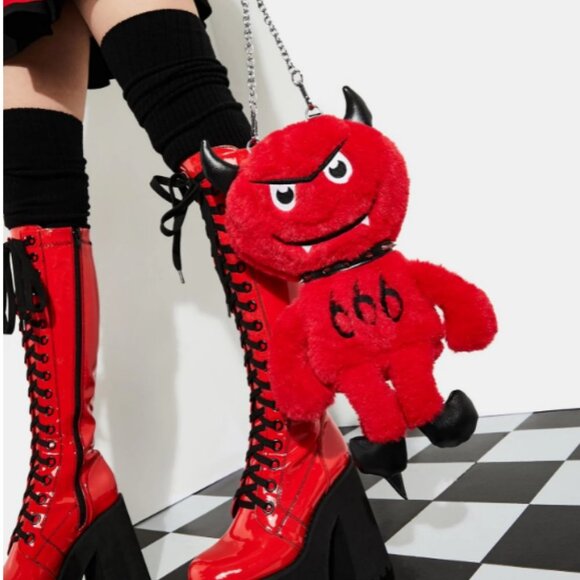 -MOOD- "BRAT BAG" LIMITED EDITION RED FUZZY DEMON PURSE WITH CHAIN STRAP - Picture 1 of 5